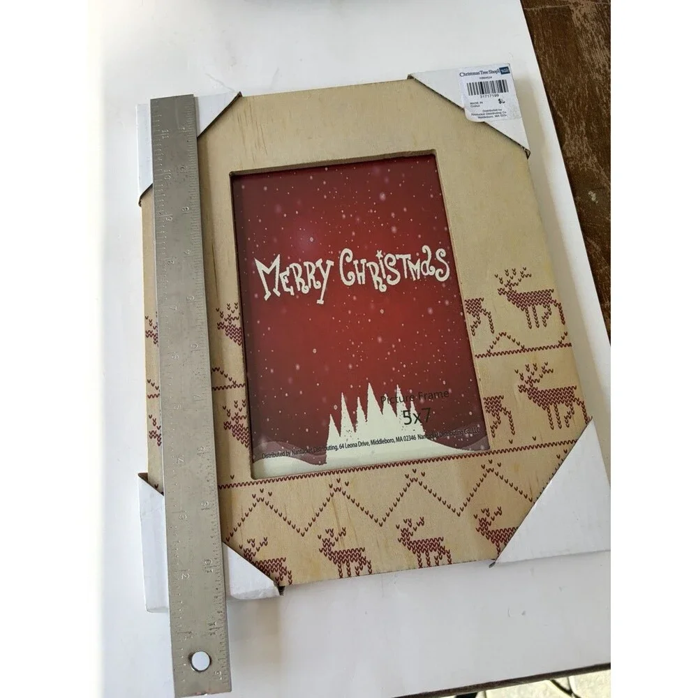 Vintage Christmas Tree Shops Nordic Reindeer Wood 5x7 Picture Frame Farmhouse